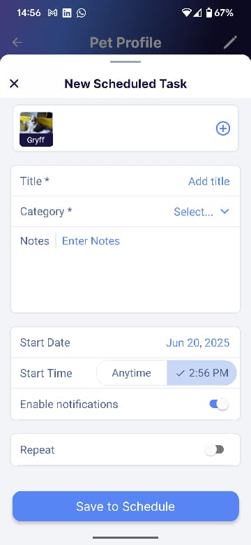Event edit screen with notifications enabled