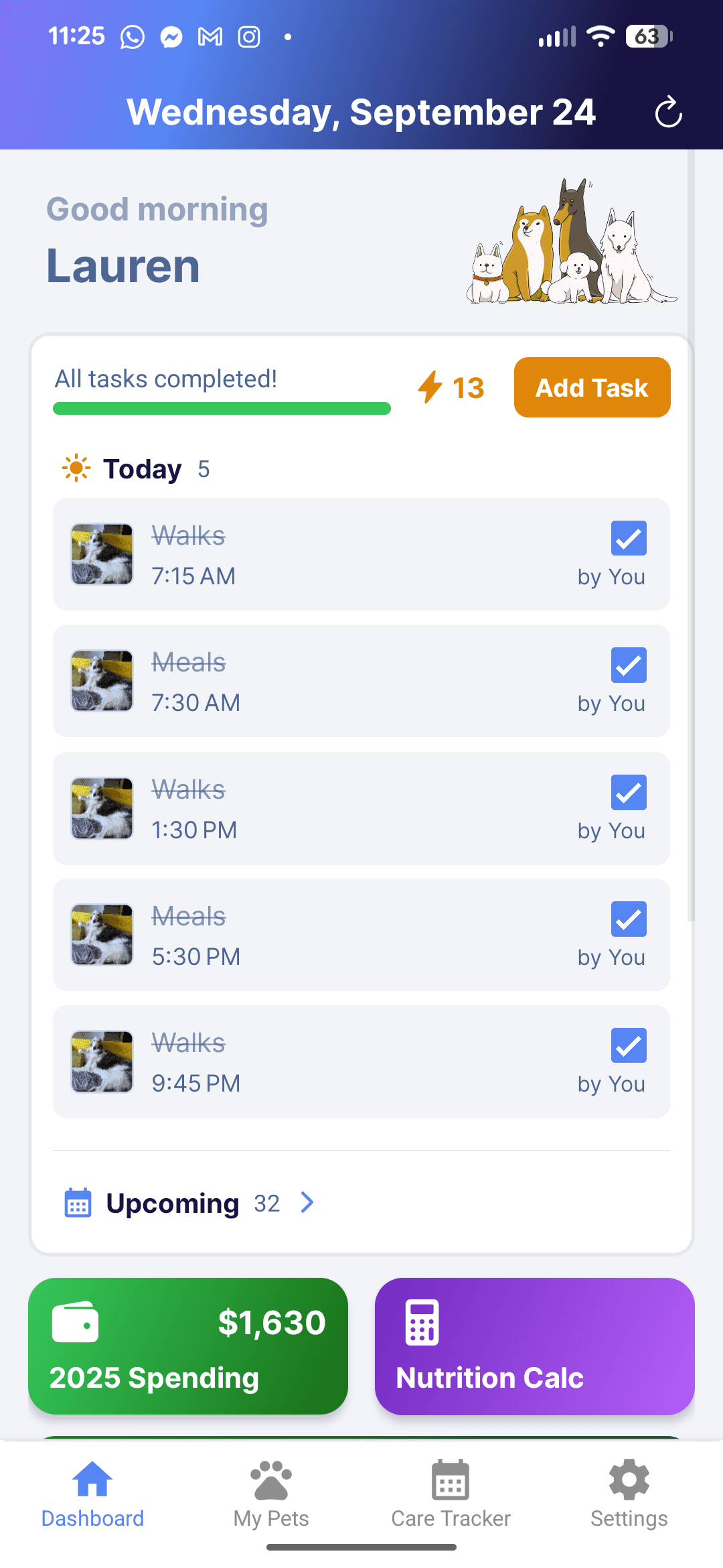 Home dashboard showing yearly expenses