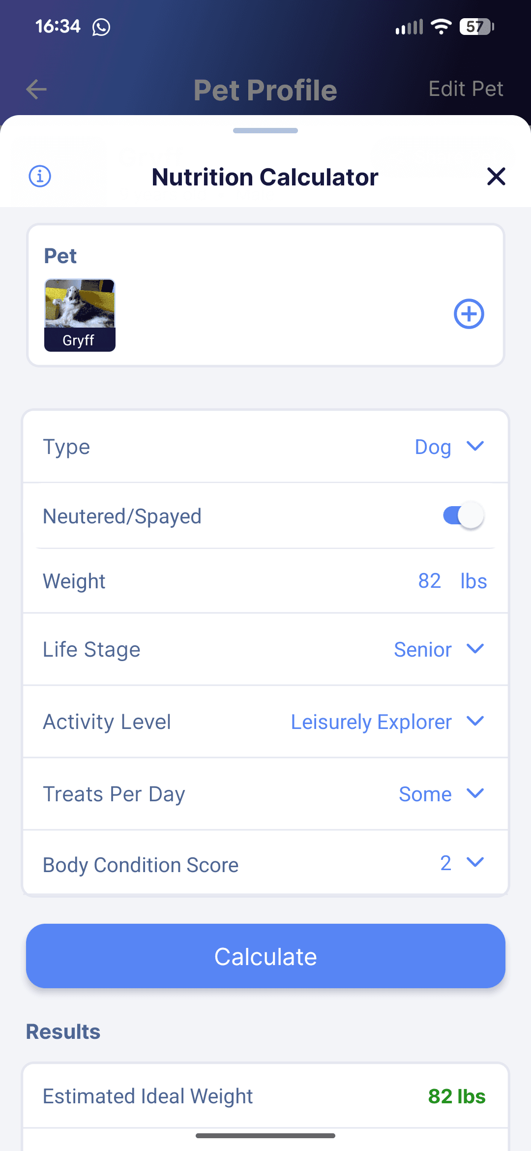 Every Wag nutrition calculator with pet profile inputs.
