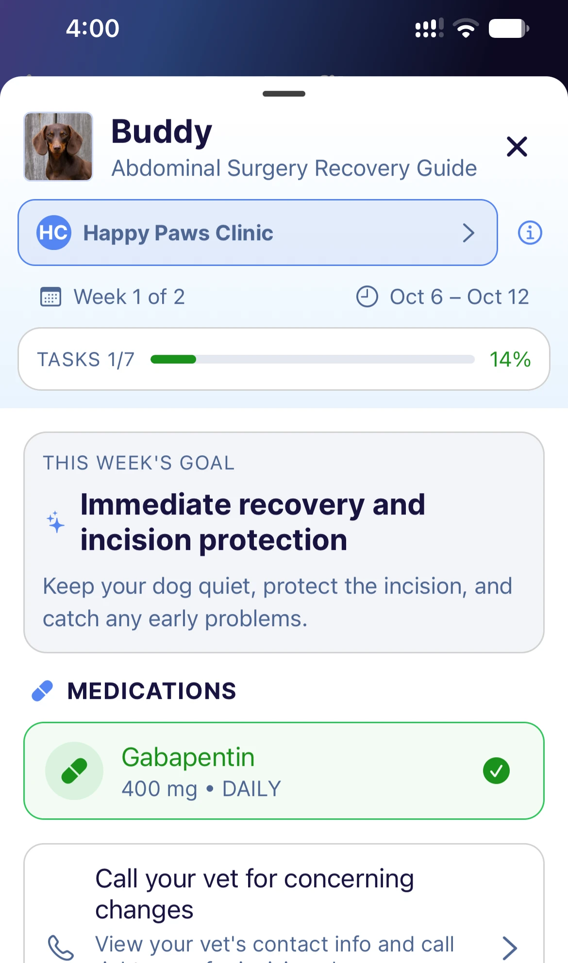 Owner app guide showing a completed recovery task